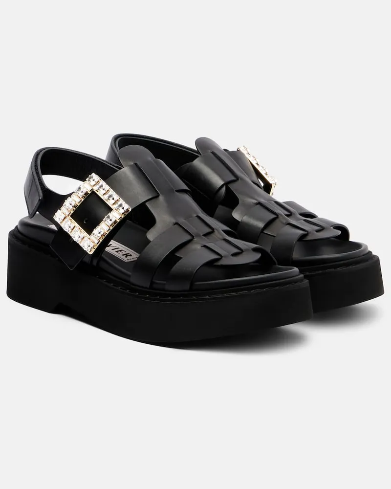 Roger Vivier Plateausandalen Viv' Rangers aus Leder Schwarz