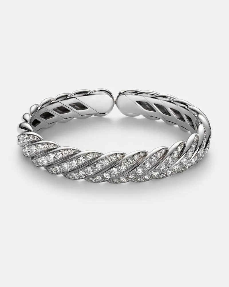 David Yurman Armreif Sculpted Cable Flex® aus 18kt Weißgold mit Diamanten Silber