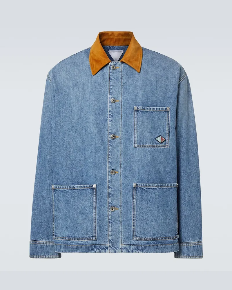 Bottega Veneta Wattierte Jeansjacke mit Veloursleder Blau