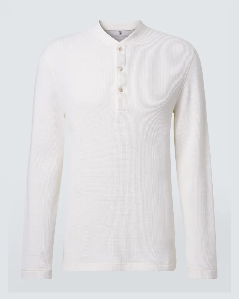 Brunello Cucinelli Henley-Top aus einem Baumwollgemisch Weiß