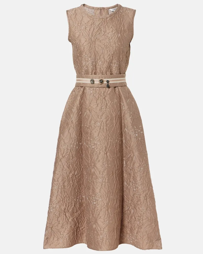 Max Mara Verziertes Midikleid aus Jacquard Braun