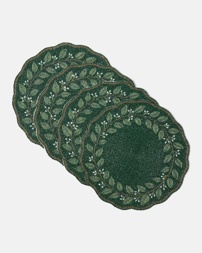Les-Ottomans Verziertes Set aus vier Tischsets Grün