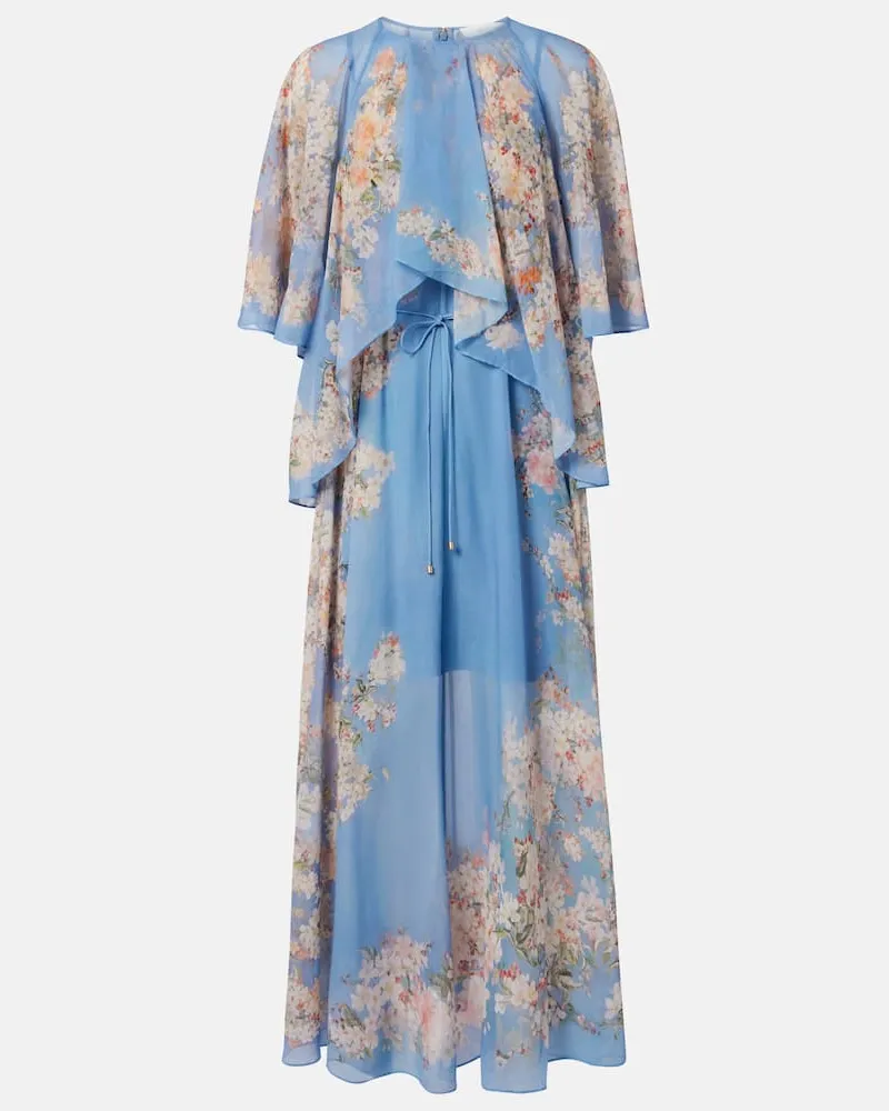 Zimmermann Maxikleid Cascadian aus Baumwolle und Seide Blau