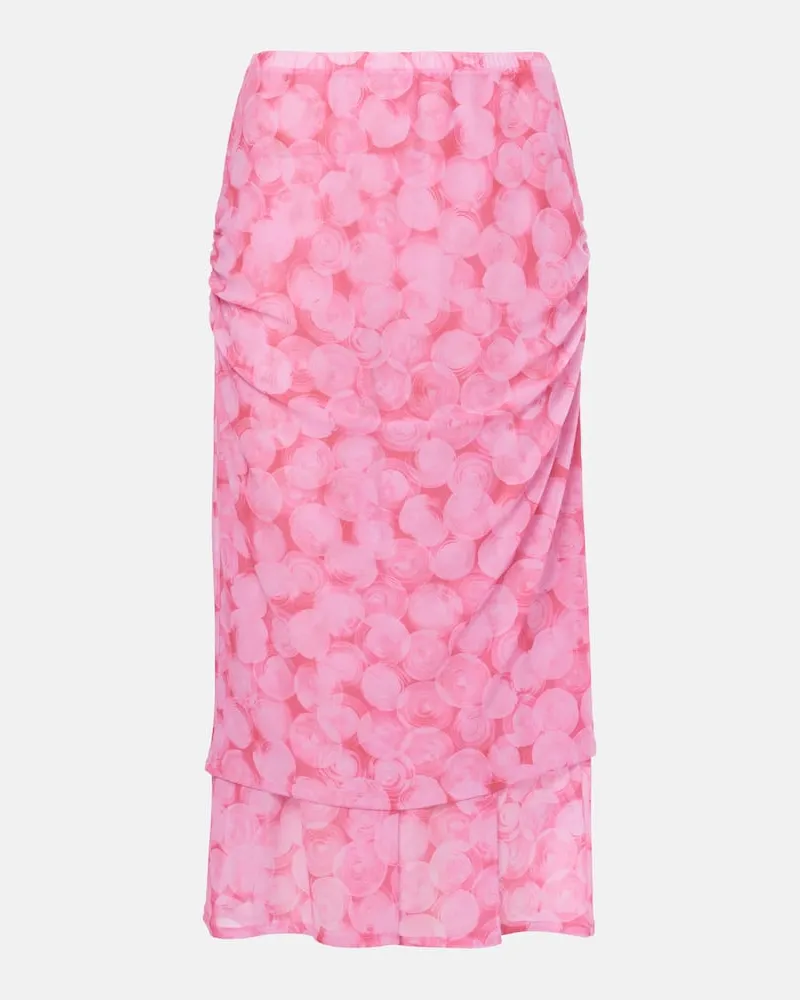 Dries van Noten Bedruckter Midirock aus Jersey Rosa