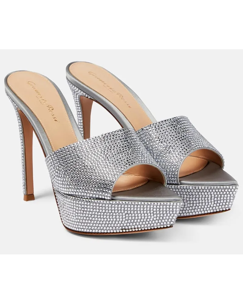 Gianvito Rossi Plateau-Pantoletten mit Kristallen Silber