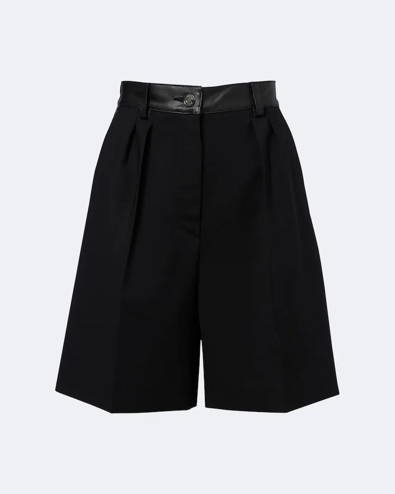 Max Mara Shorts aus einem Wollgemisch mit Leder Schwarz