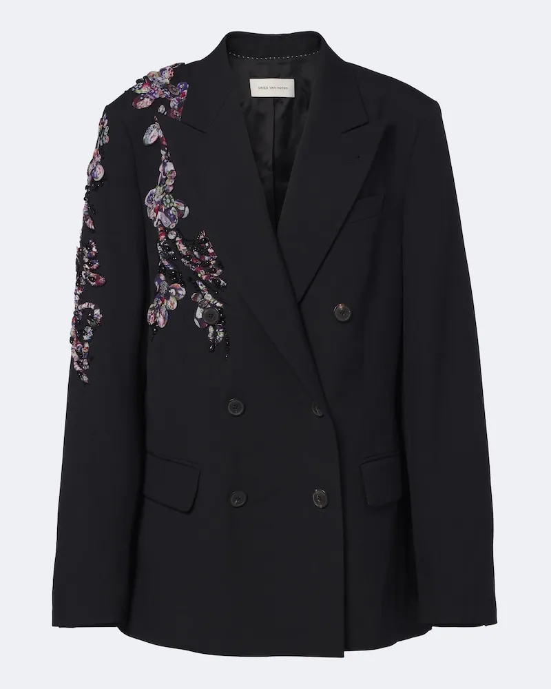 Dries van Noten Verzierter Blazer aus Wolle Schwarz