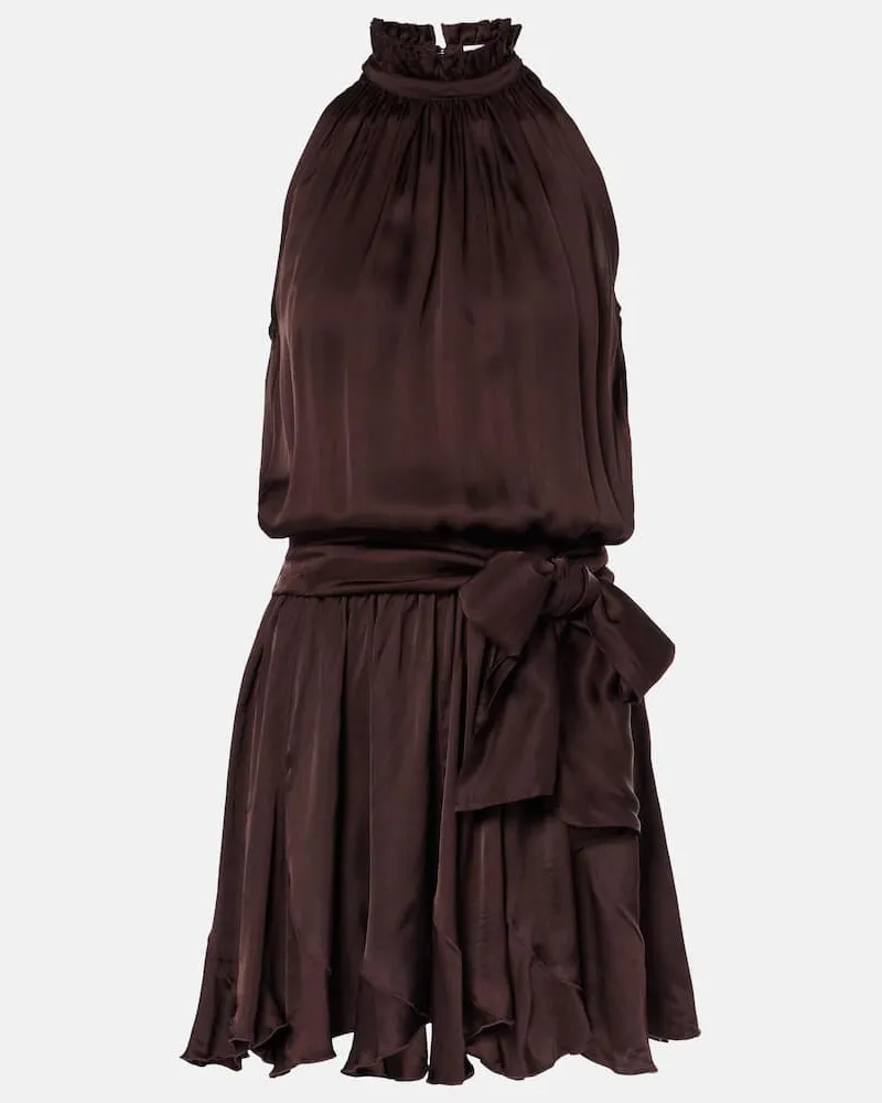Poupette St Barth Minikleid Bianca aus Satin Braun
