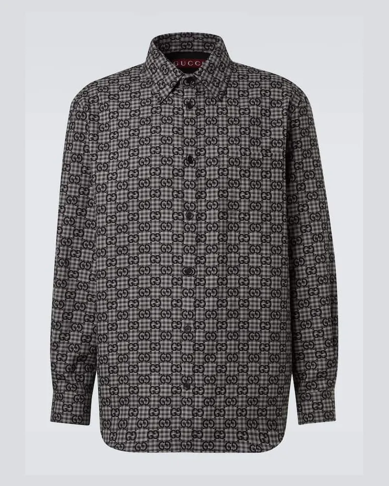 Gucci Hemd GG aus Wolle und Baumwolle Grau