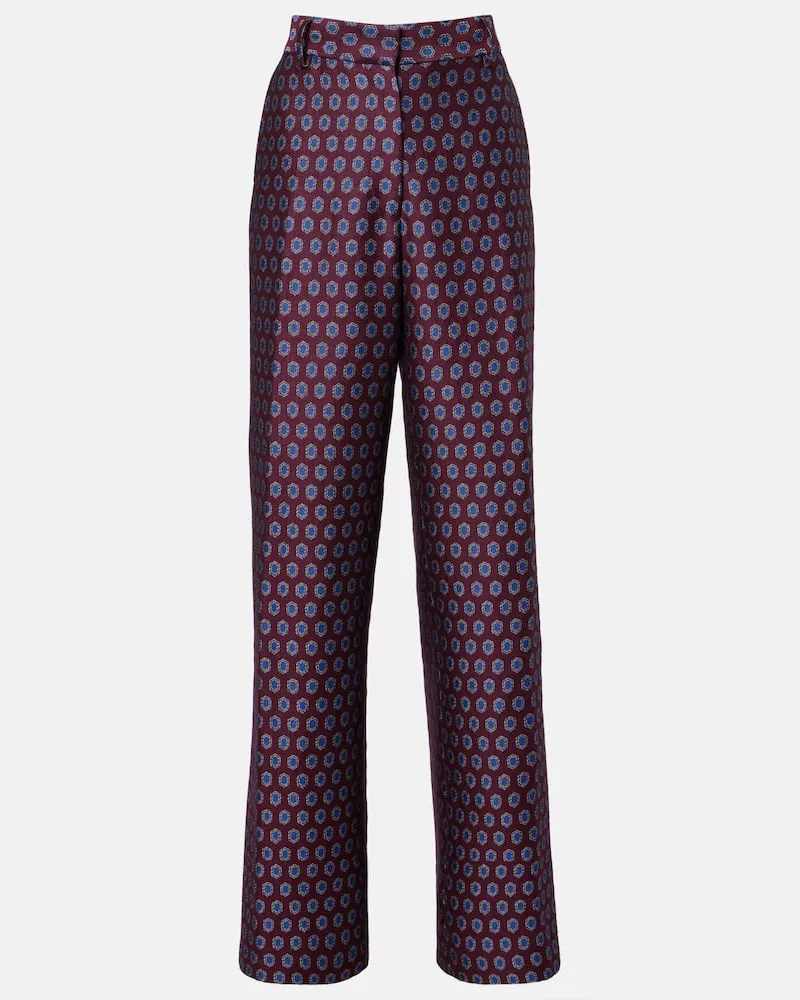 Dries van Noten Weite High-Rise-Hose aus Jacquard Burgunderrot