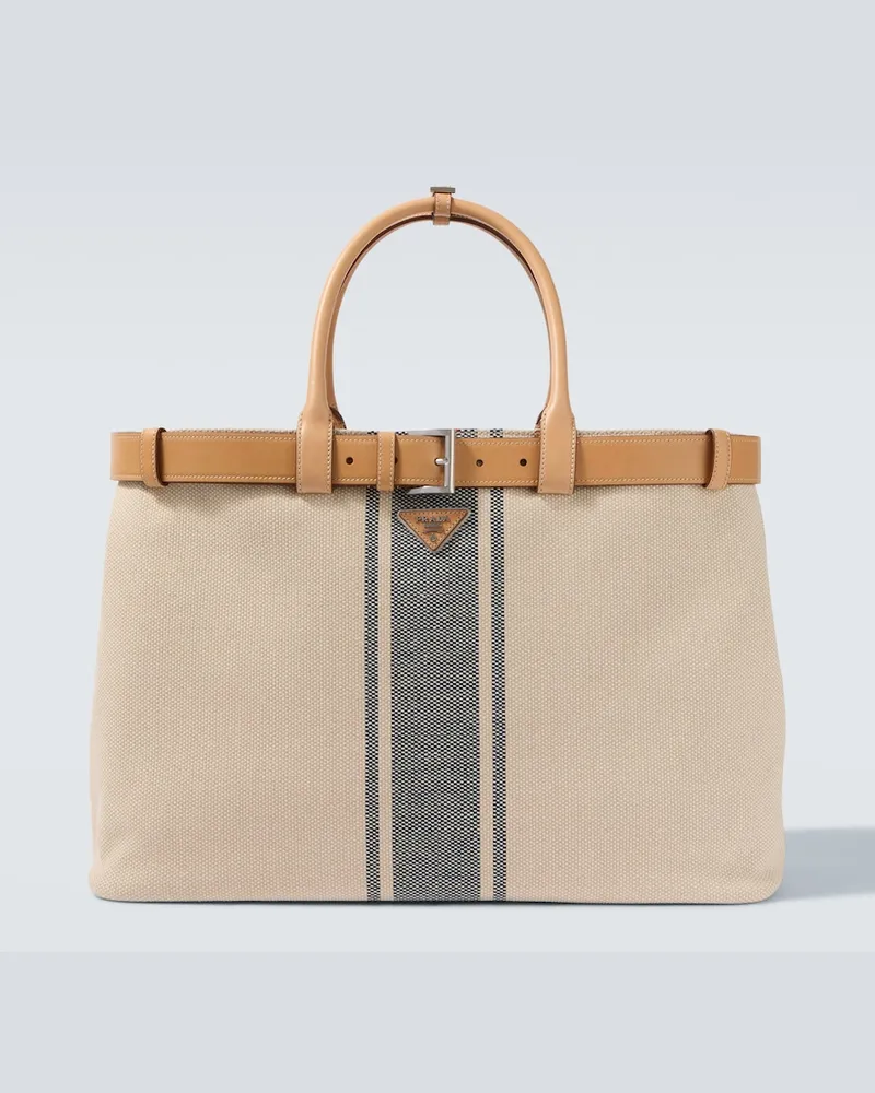 Prada Tote Bag Prada Buckle aus Canvas mit Leder Beige