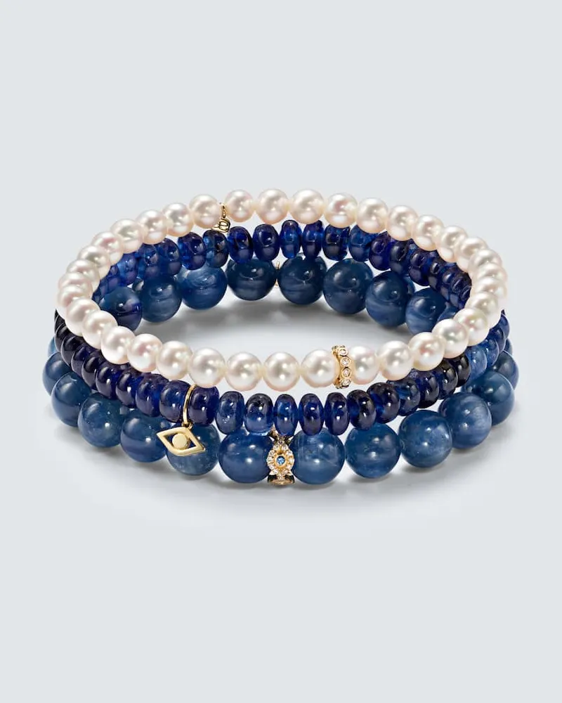 Sydney Evan Set aus drei Armbändern aus Edelsteinen und Süßwasserperlen mit 14kt Gelbgold Gold