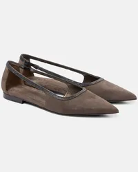 Brunello Cucinelli Verzierte Ballerinas aus Veloursleder Braun