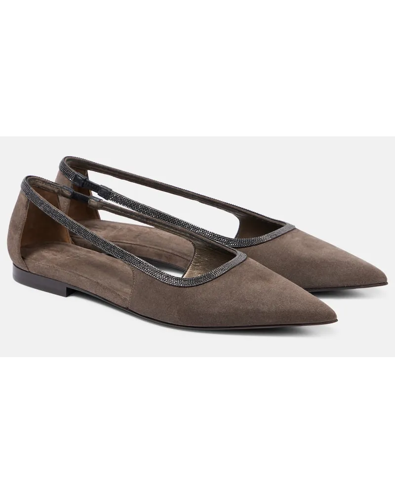 Brunello Cucinelli Ballerinas Monili aus Veloursleder Braun