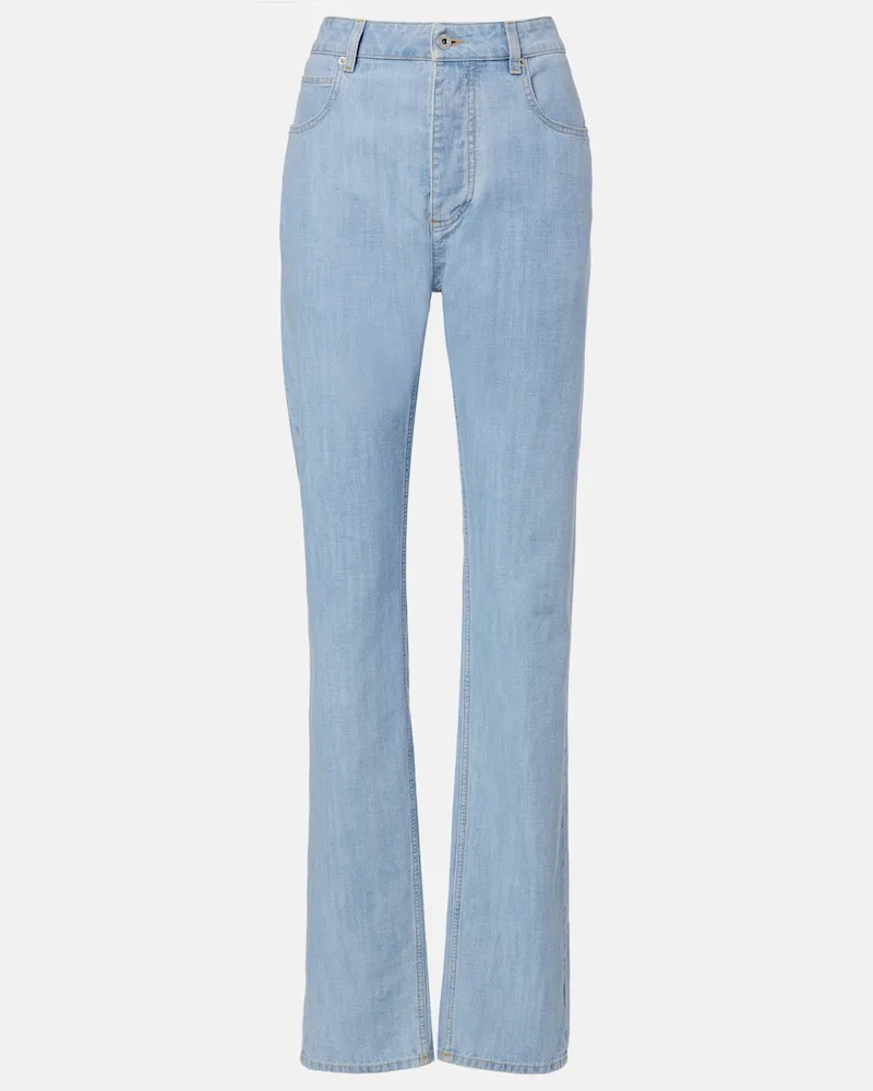 Bottega Veneta Straight Jeans Intrecciato mit Leder Blau