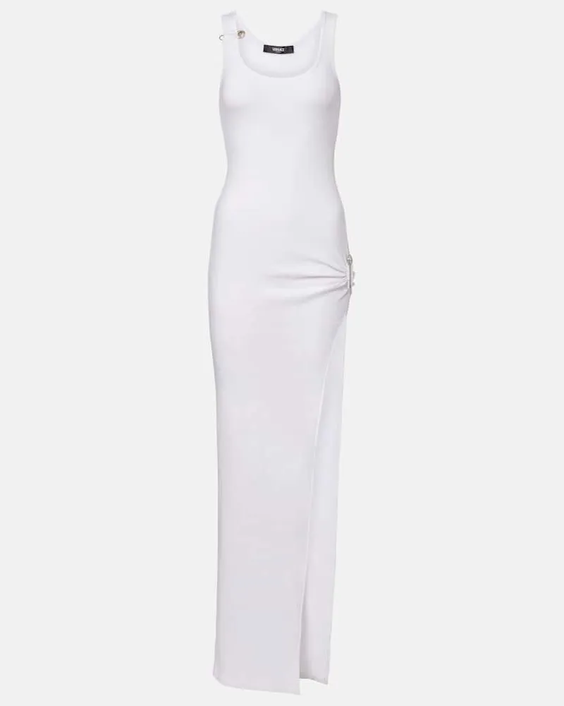 Versace Maxikleid Safety Pin aus einem Baumwollgemisch Weiß