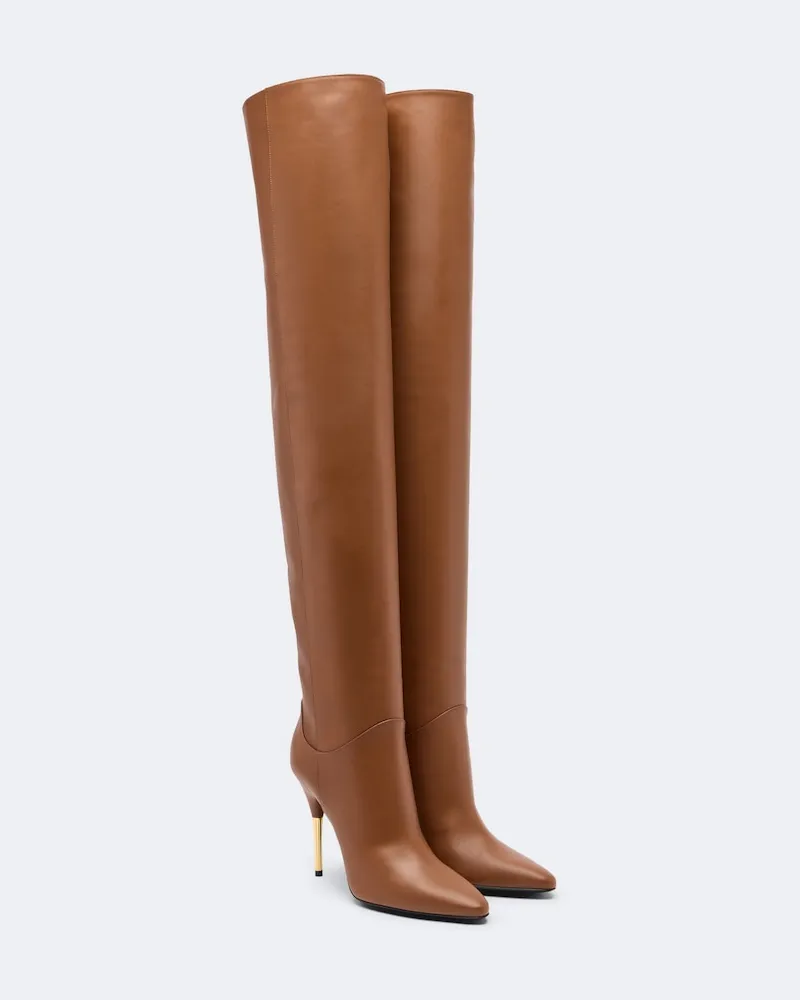 Valentino Garavani Overknee-Stiefel Deboot aus Leder Braun