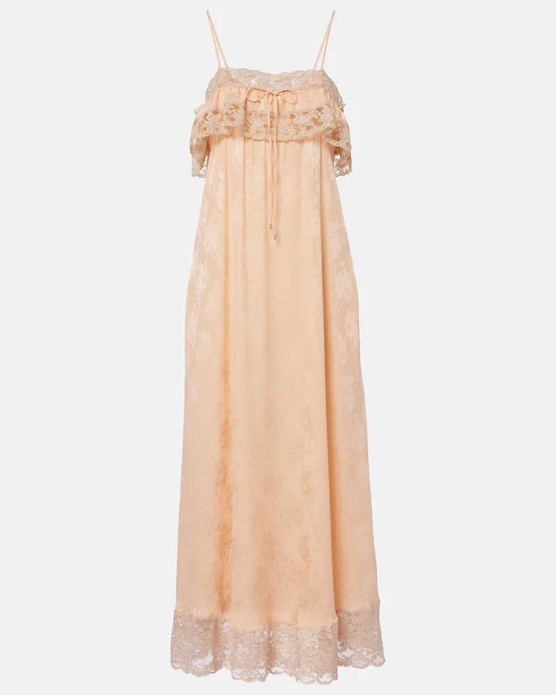 Chloé Chloé Midikleid aus Seiden-Jacquard mit Spitze Rosa