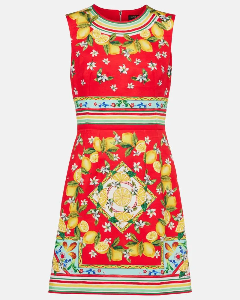 Dolce & Gabbana Bedrucktes Minikleid aus Baumwolle Rot