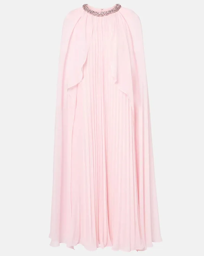 Self-Portrait Robe aus Chiffon mit Kristallen Rosa