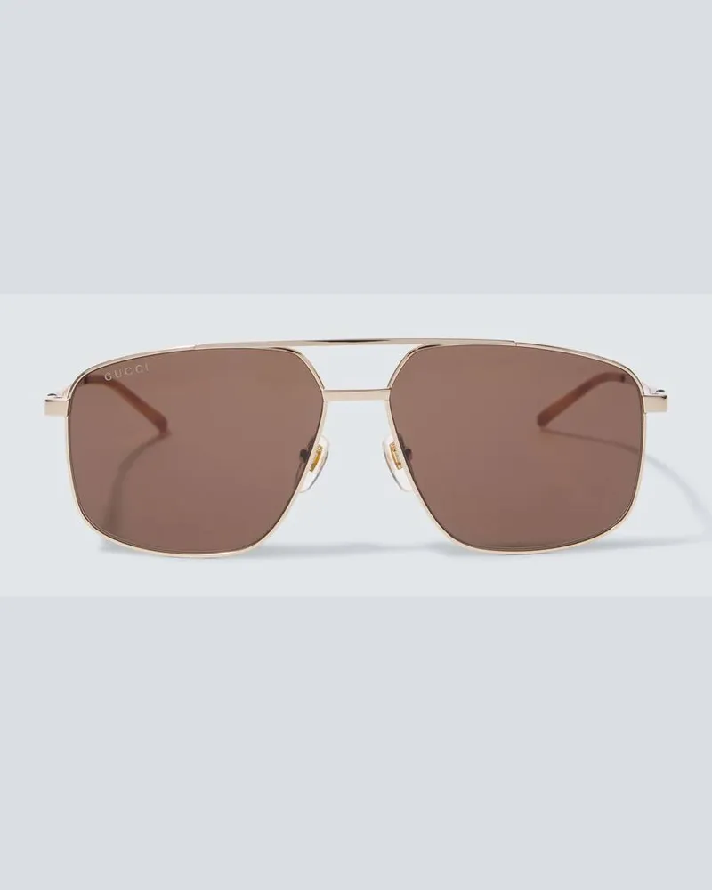 Gucci Eckige Sonnenbrille Web Gold