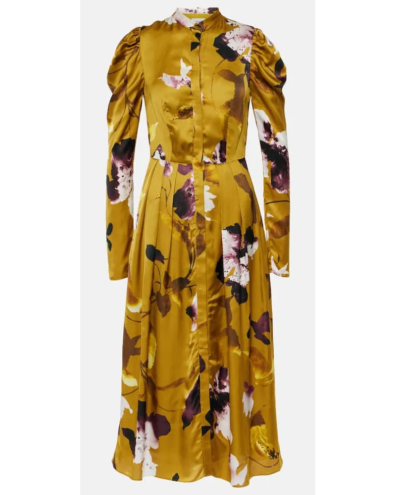 Erdem Bedrucktes Midikleid aus Satin Gold