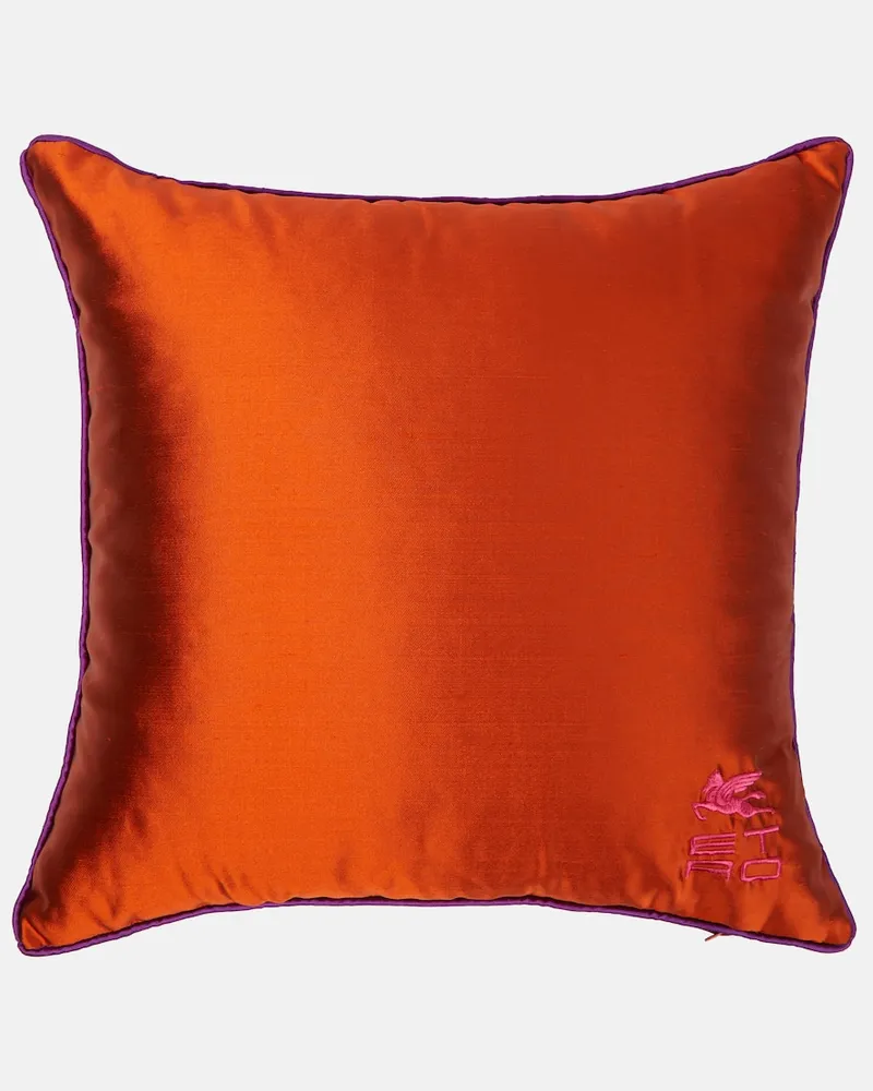Etro Besticktes Kissen Pegaso aus Seide Orange