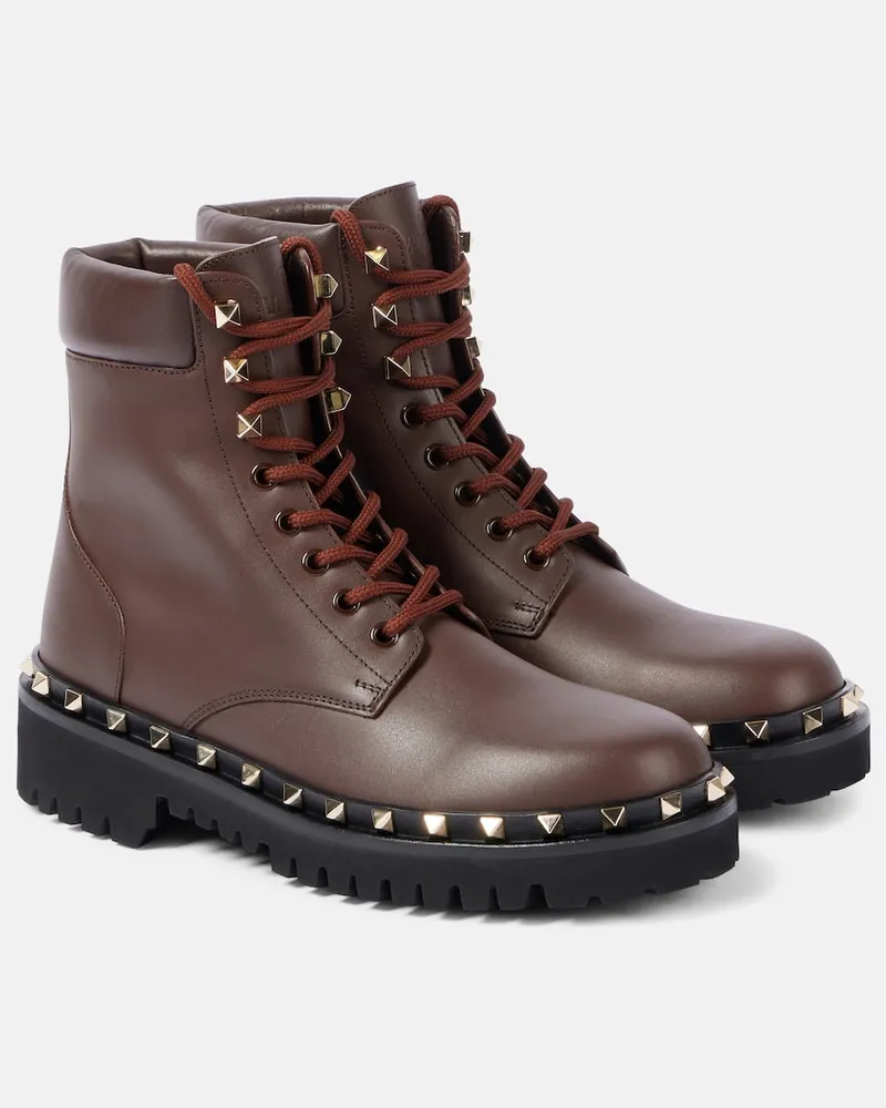 Valentino Garavani Schnuerstiefel Rockstud aus Leder Braun