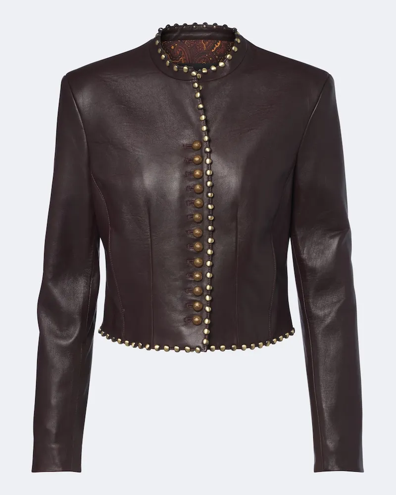 Etro Verzierte Jacke aus Leder Burgunderrot