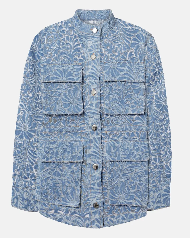 Veronica Beard Bedruckte Jeansjacke Low Blau