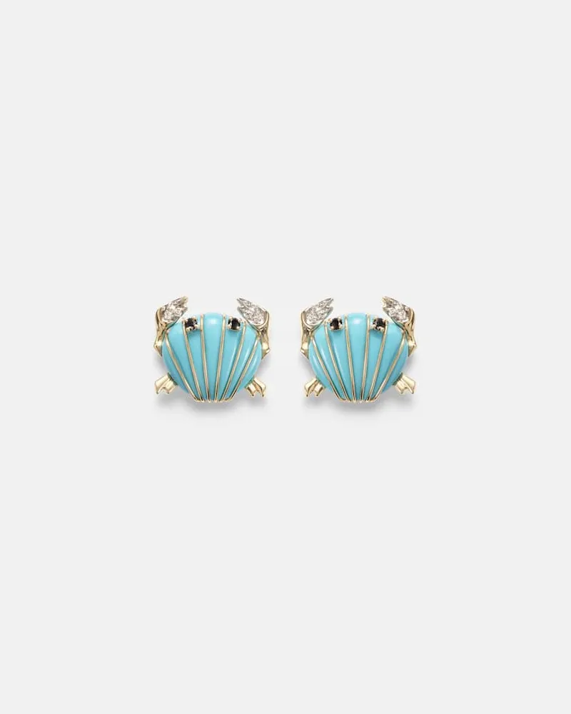Yvonne Léon Yvonne Léon Ohrringe Crabe Coquillage aus 9kt Gelbgold mit Diamanten und Türkis Blau