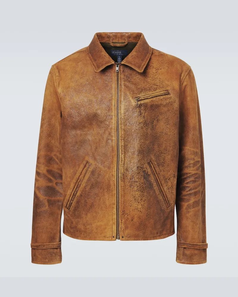 Ralph Lauren Lederjacke Newsboy Braun