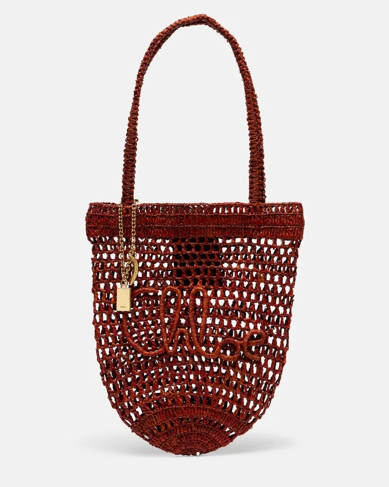 Chloé Chloé Tote Bag Summer Banana Small aus Raffiabast Braun