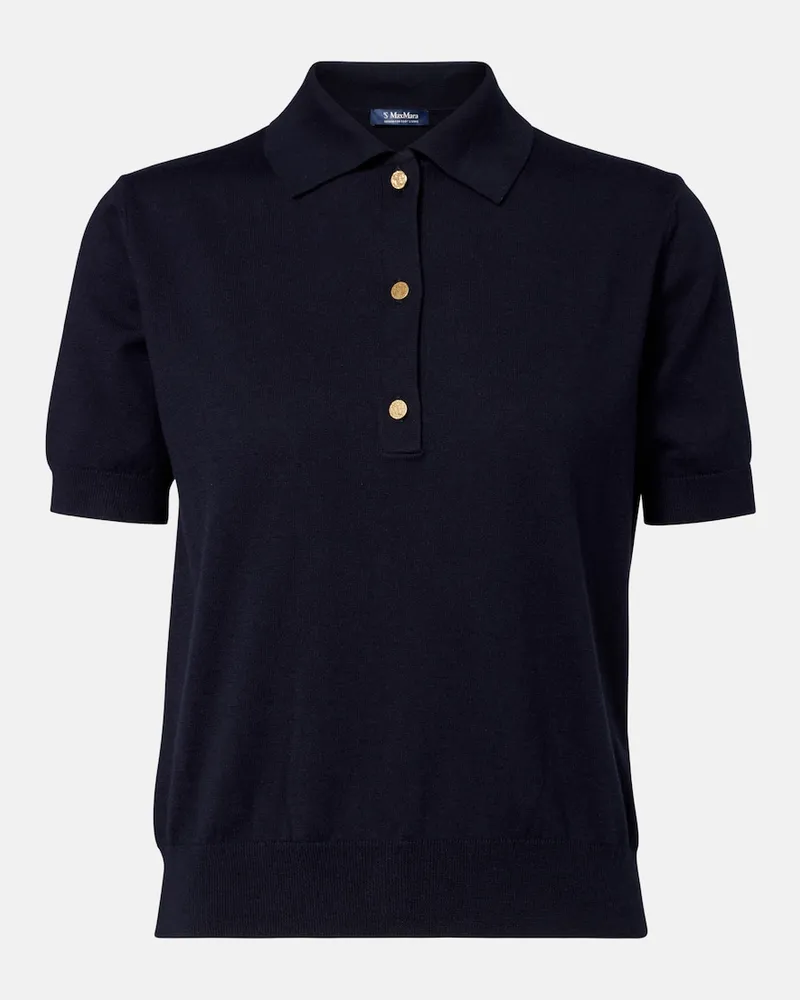 Max Mara Polopullover aus Baumwolle, Seide und Kaschmir Blau