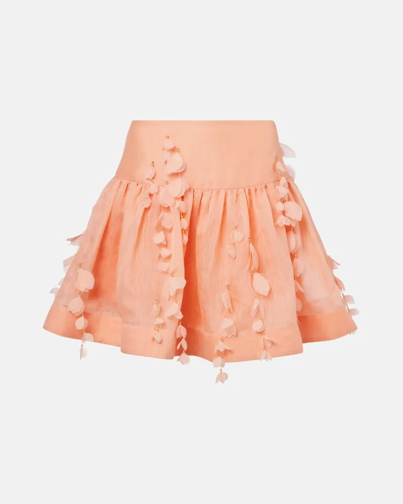 Zimmermann Minirock Dawning aus Leinen und Seide Rosa