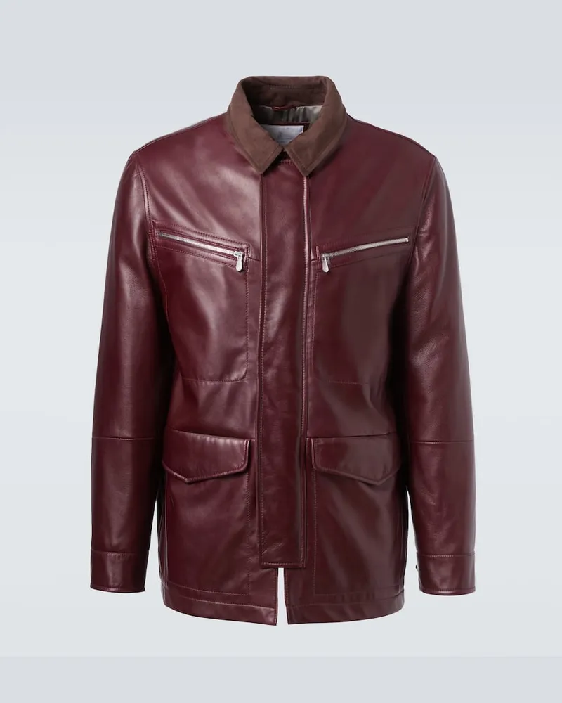 Brunello Cucinelli Wattierte Lederjacke Burgunderrot