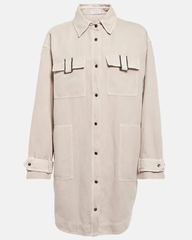 Brunello Cucinelli Hemdjacke aus Baumwolle und Leinen Beige