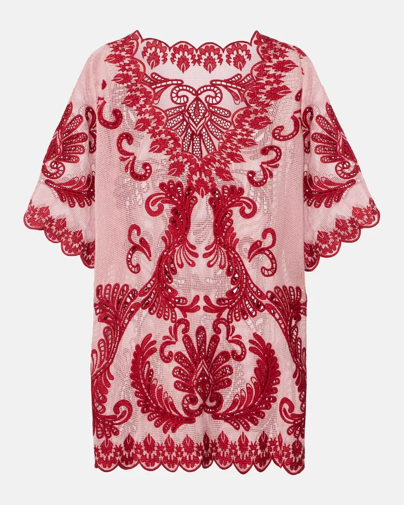 FARM Rio Besticktes Minikleid aus Baumwoll-Mesh Rosa