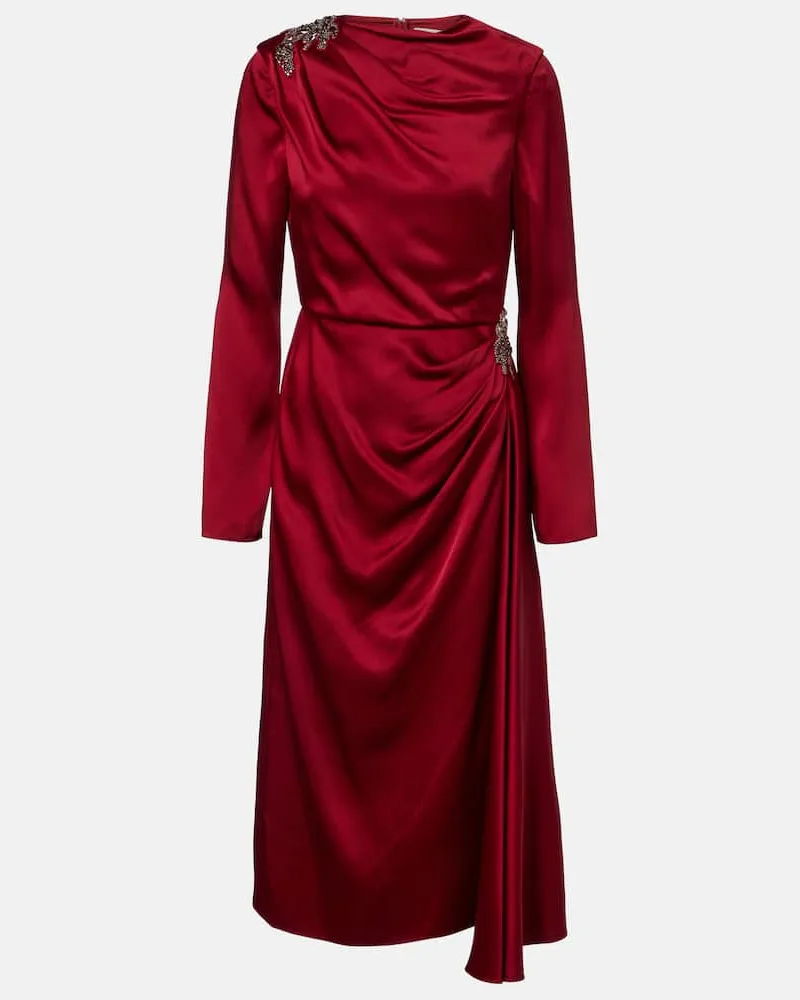 Erdem Cocktailkleid aus Satin mit Kristallen Rot