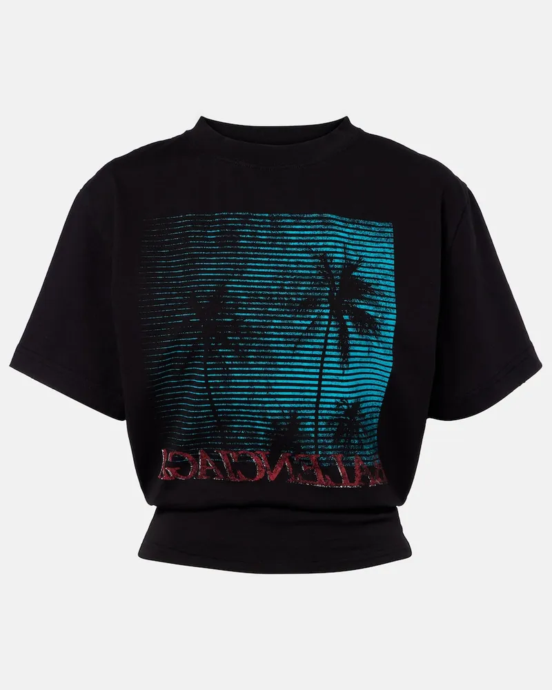 Balenciaga Cropped-T-Shirt aus Baumwoll-Jersey Schwarz
