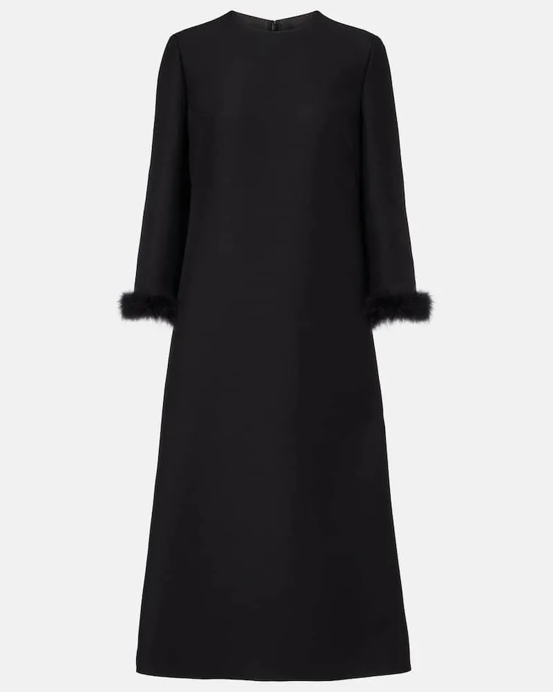 Valentino Garavani Midikleid aus Crepe Couture mit Federn Schwarz