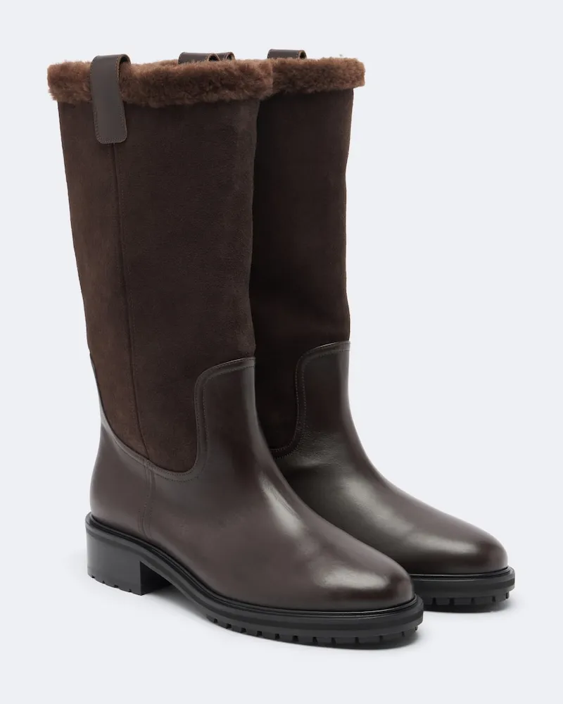 aeyde Stiefel Theo aus Veloursleder mit Shearling Braun