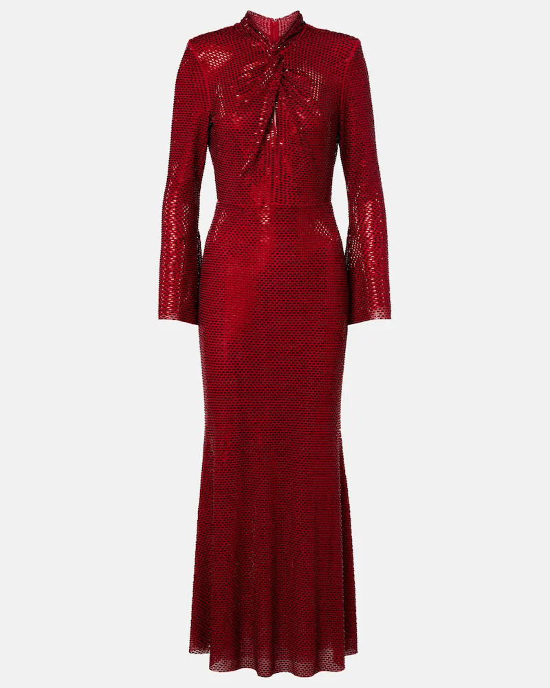 Self-Portrait Verziertes Cocktailkleid aus Mesh Rot