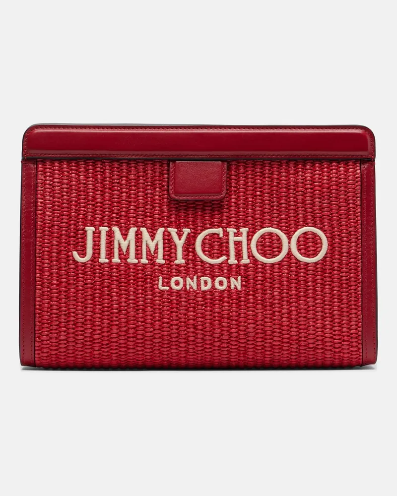 Jimmy Choo Clutch Avenue Small aus Raffiabast mit Leder Rot