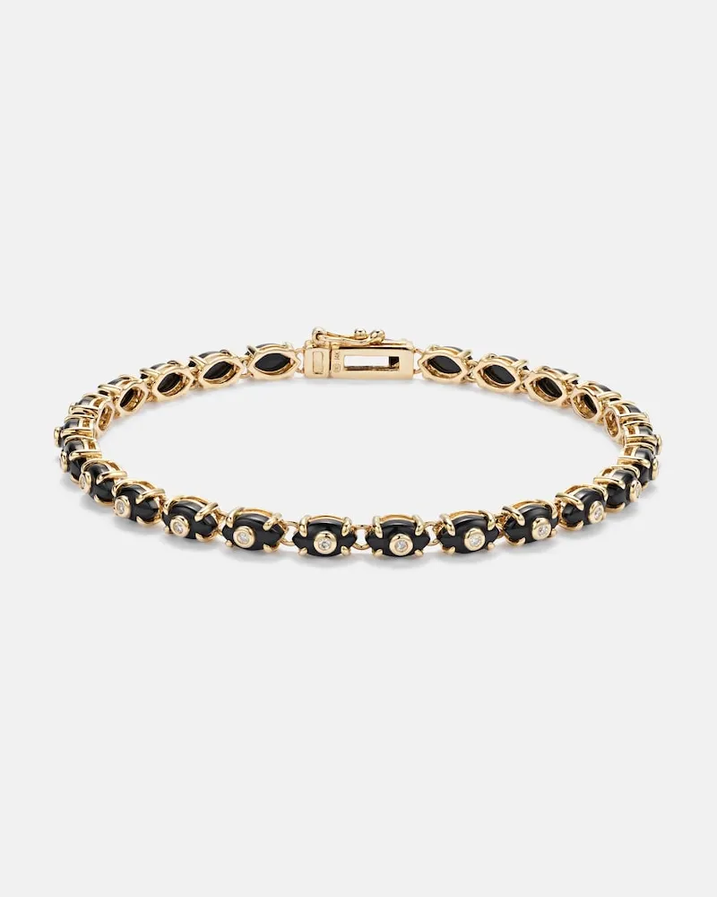 Sydney Evan Armband Tiny Carved Stone aus 14kt Gelbgold mit Diamanten und Onyx Gold