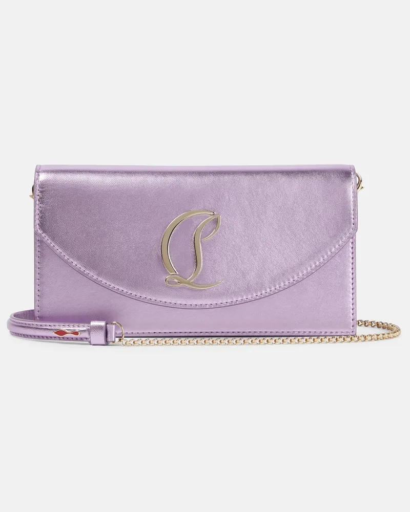 Christian Louboutin Clutch Loubi54 Small aus Metallic-Leder Violett