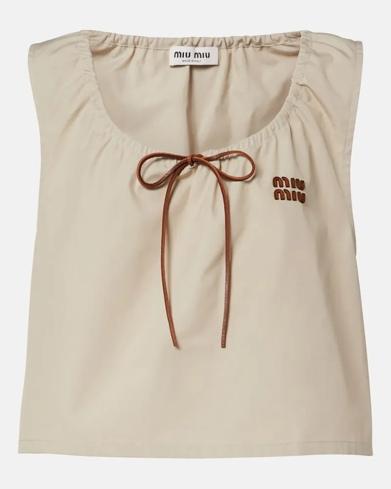 Miu Miu Cropped-Top aus einem Baumwollgemisch mit Leder Beige