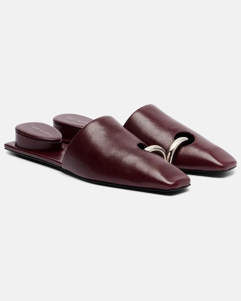 Tory Burch Pantoletten Pierced aus Leder Burgunderrot