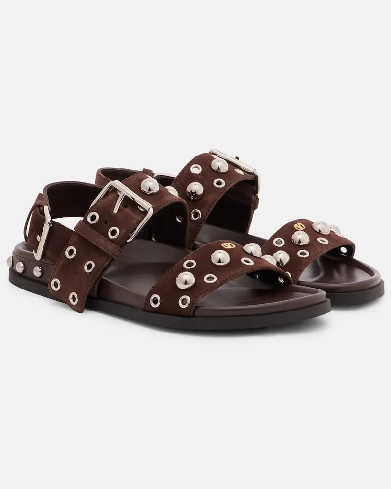Valentino Garavani Verzierte Sandalen Nellcôte aus Veloursleder Braun