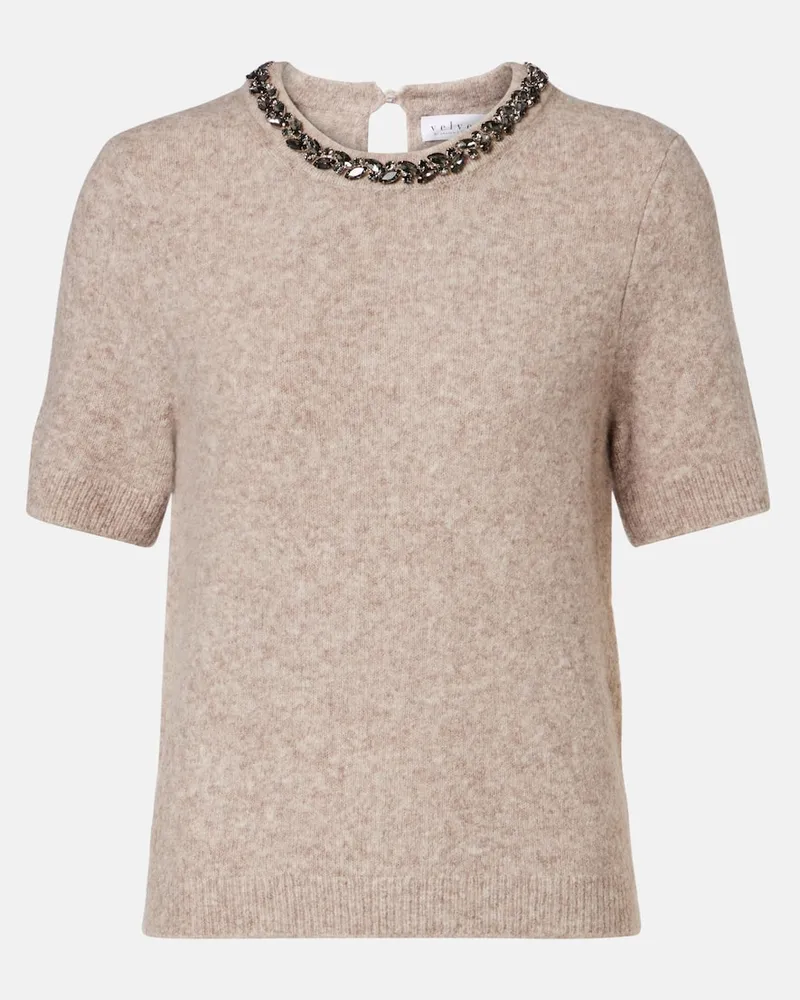 Velvet Verziertes Top Briana aus einem Wollgemisch Beige